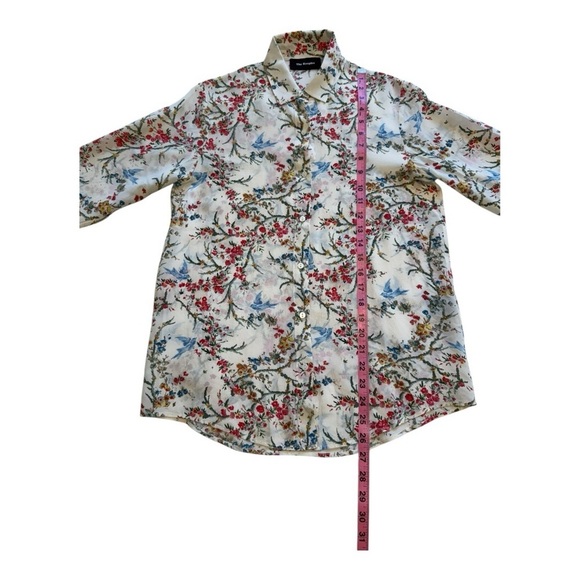 The Kooples | White Bird Avian & Floral-Print Silk Shirt - Size 1 / Small - Picture 10 of 13